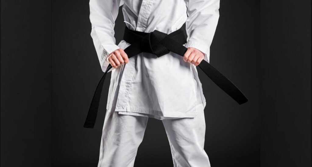 Trainer John Doe instructing a karate class